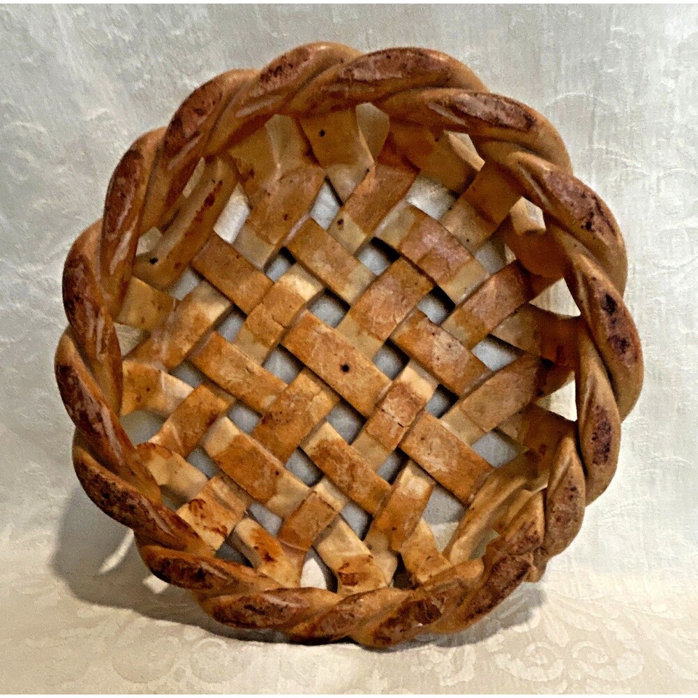 Vintage Italian Woven Ceramic Basket Bowl 9.5" Made in Italy MCM Lattice Decor